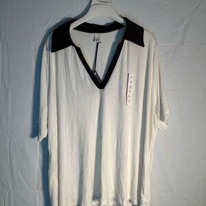 Ava & Viv White Polo with Black Collar